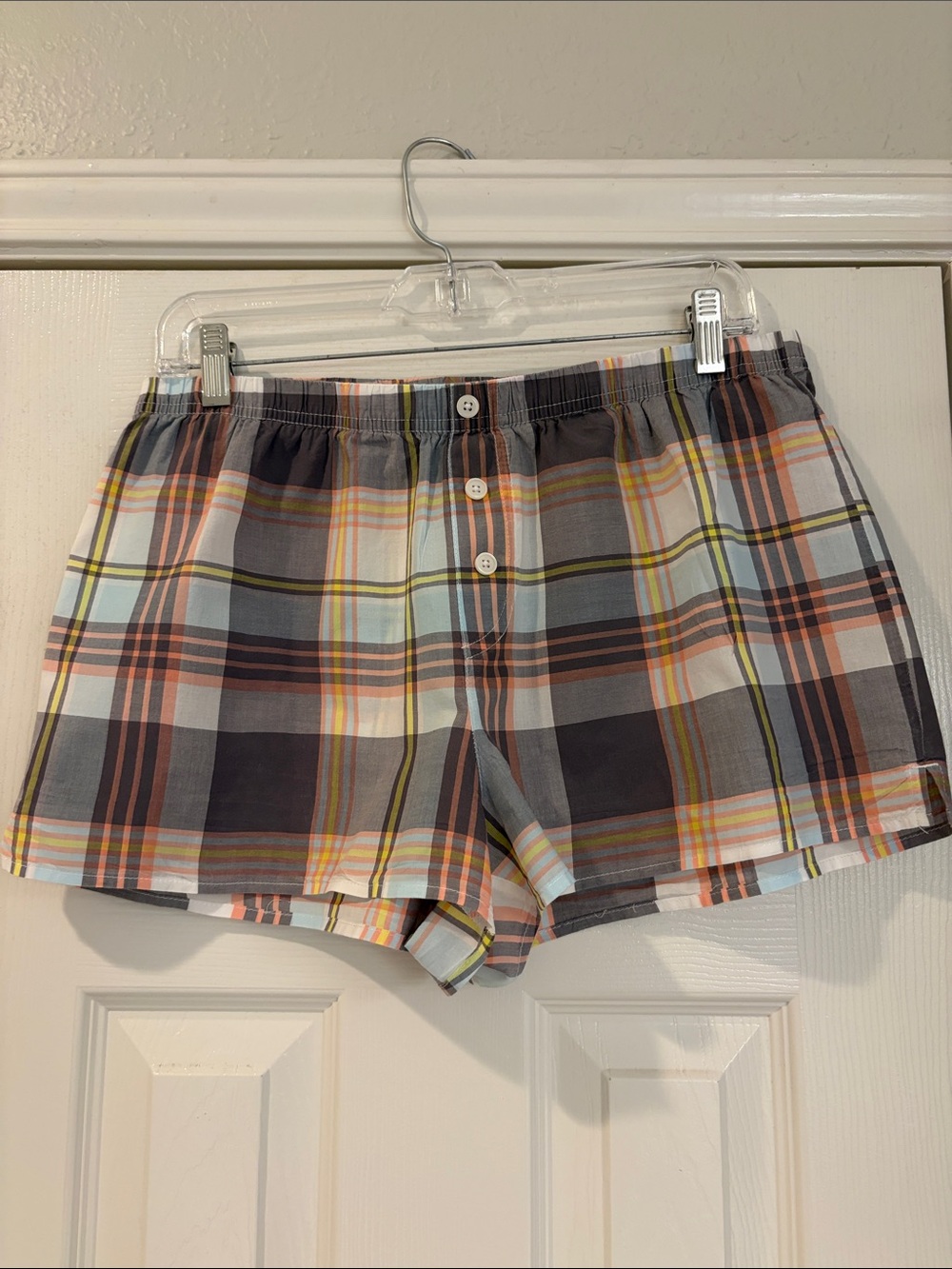 Xhilaration Plaid Cotton Lounge Shorts - Gray, Peach, Yellow, light blue, &white
